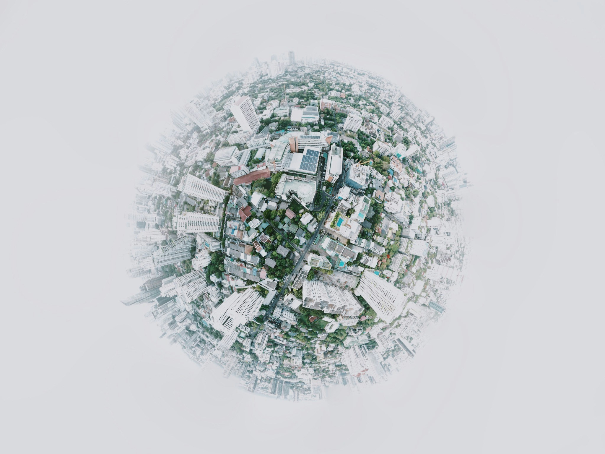 Aerial city globe representing the Rhino partner network